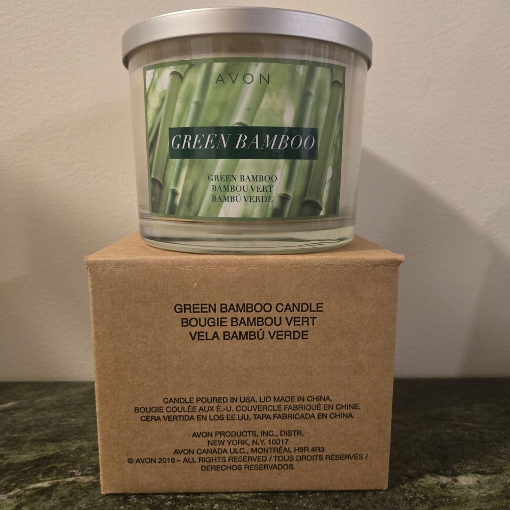 Avon Green Bamboo 3 Wick Candle